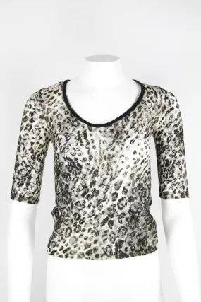 90s Lace leopard print scoop neck top - S