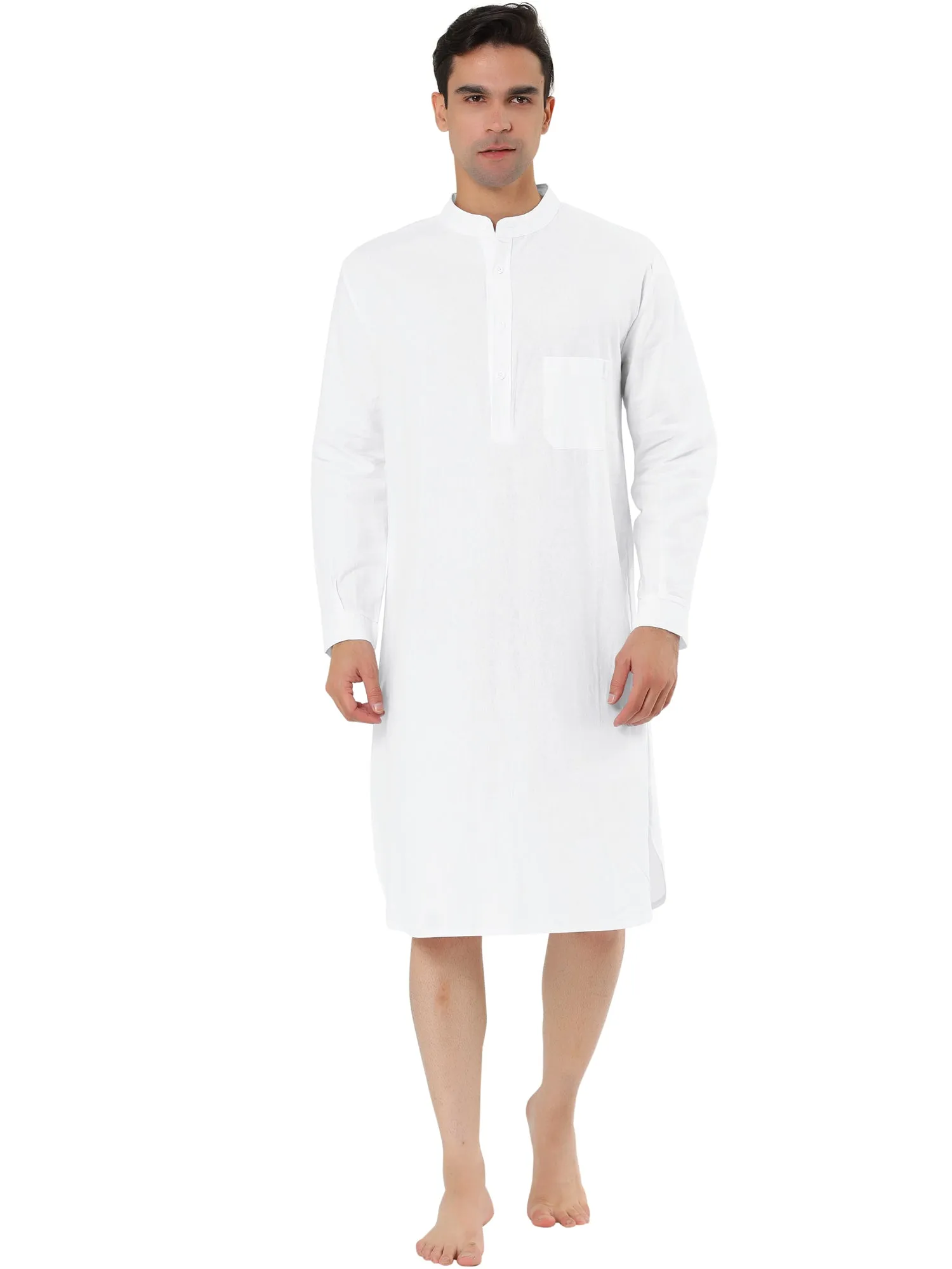 Banded Collar Henley Shirt Pajamas Robe Nightgown