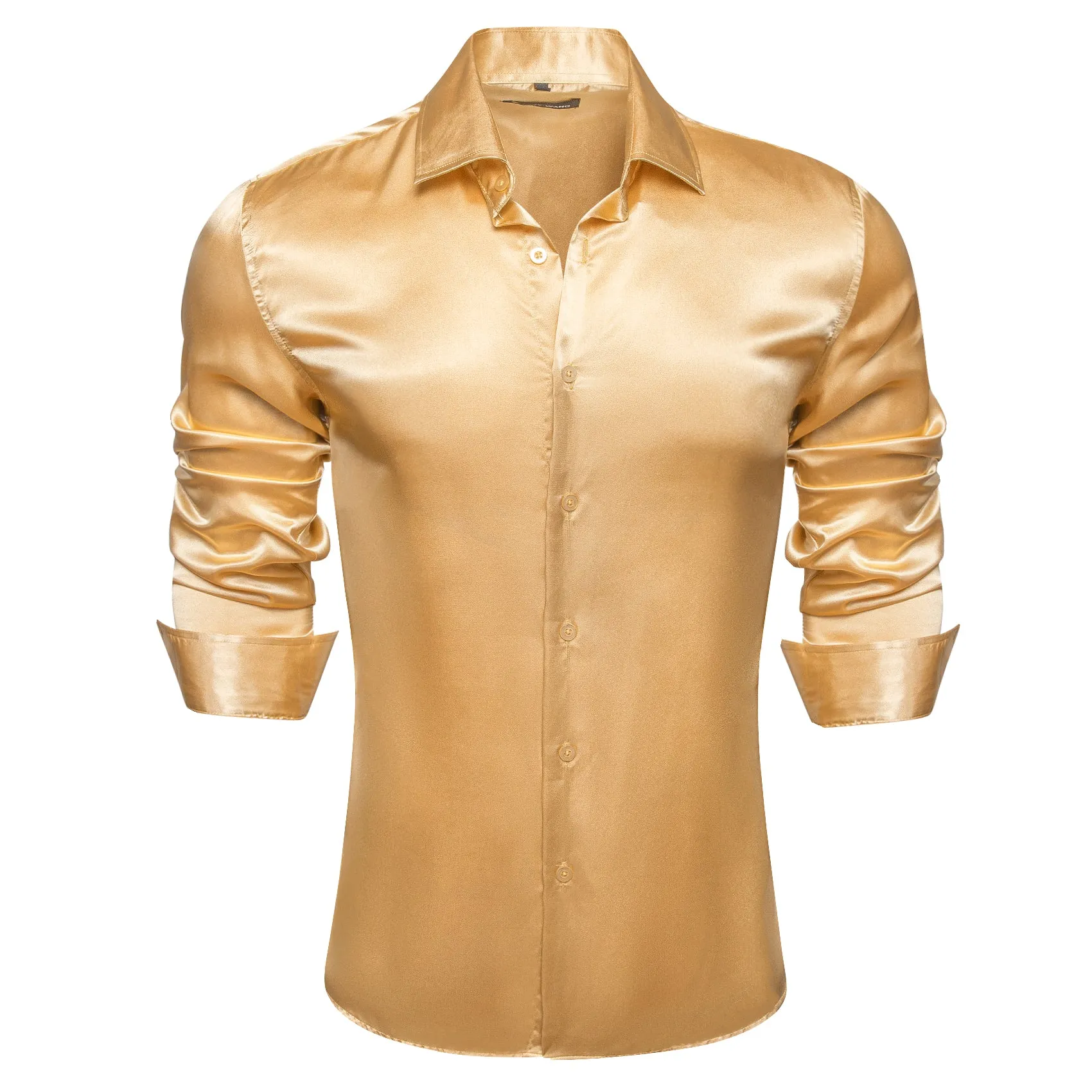 Barry Wang Gold Champagne Tops Goldenrod Solid Silk Button Up Shirt