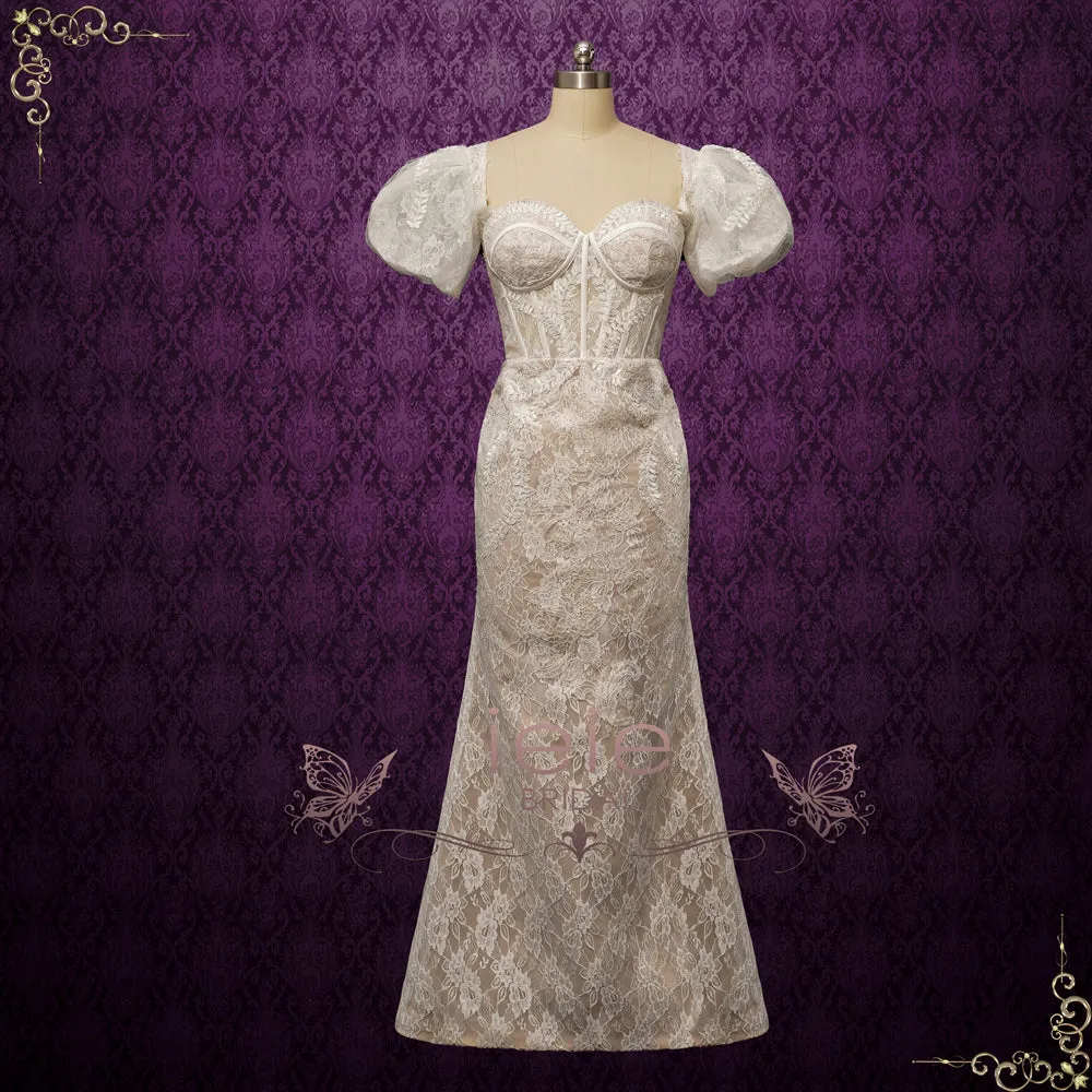 Convertible Lace Fitted Wedding Dress with Detachable Train NELCY