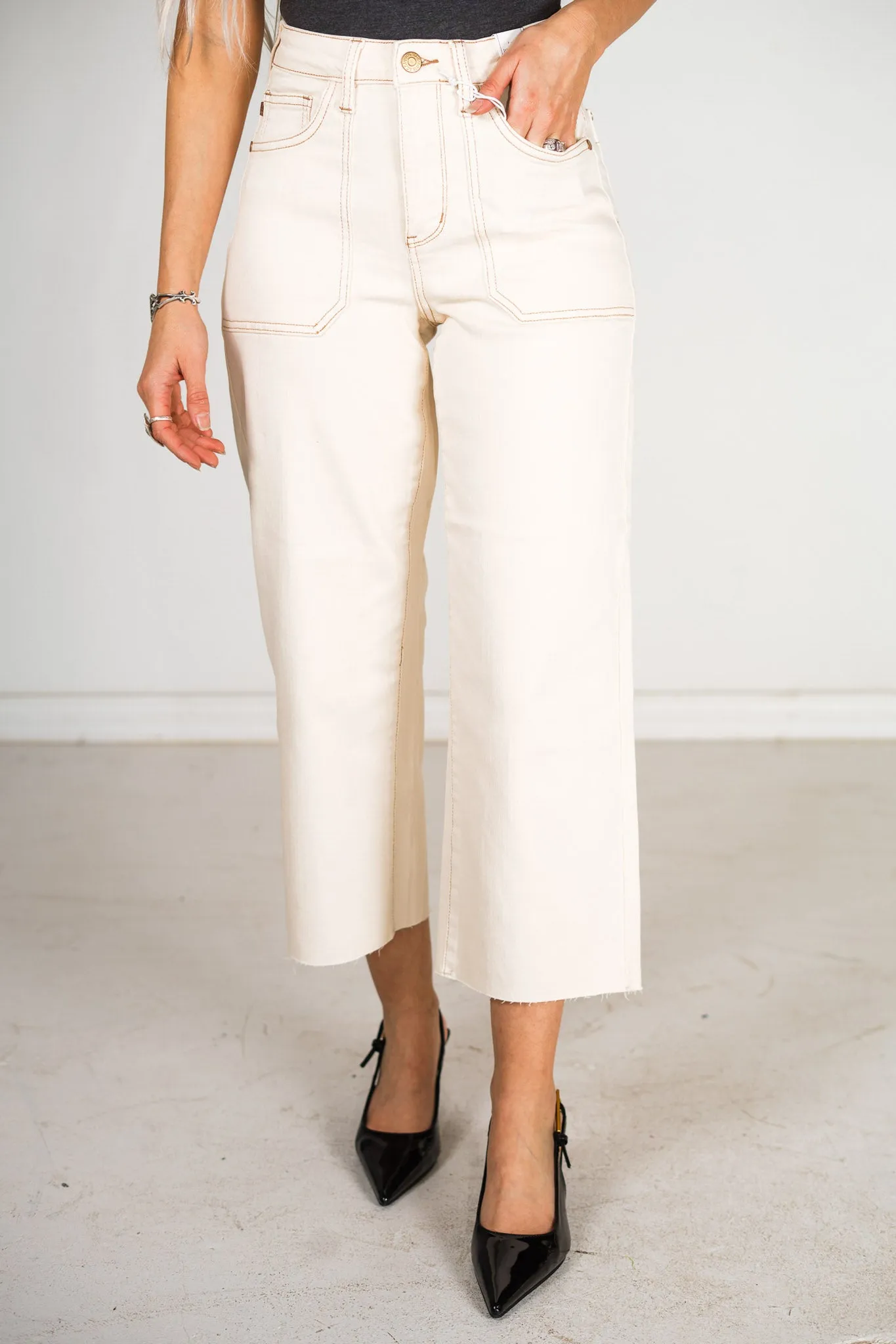 Judy Blue Vanilla Garment Dyed Crop Wide Leg Jeans