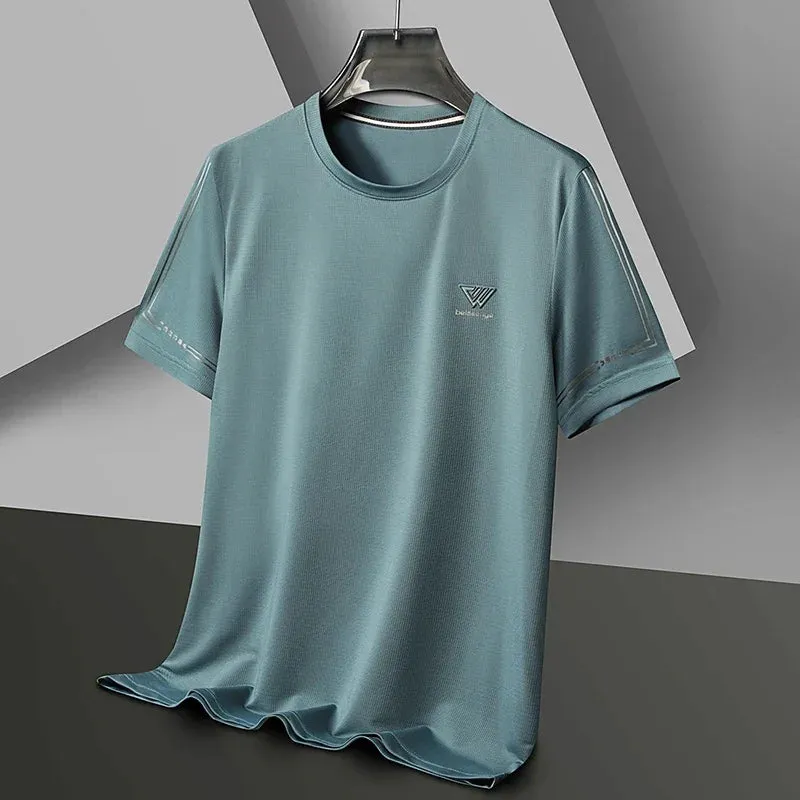 Men's Summer Embroidered Round Neck Short Sleeved T-shirt Casual Fashion Breathable Comfortable