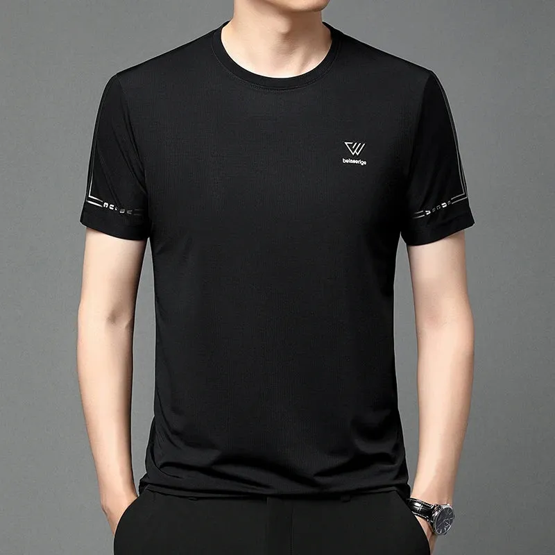 Men's Summer Embroidered Round Neck Short Sleeved T-shirt Casual Fashion Breathable Comfortable
