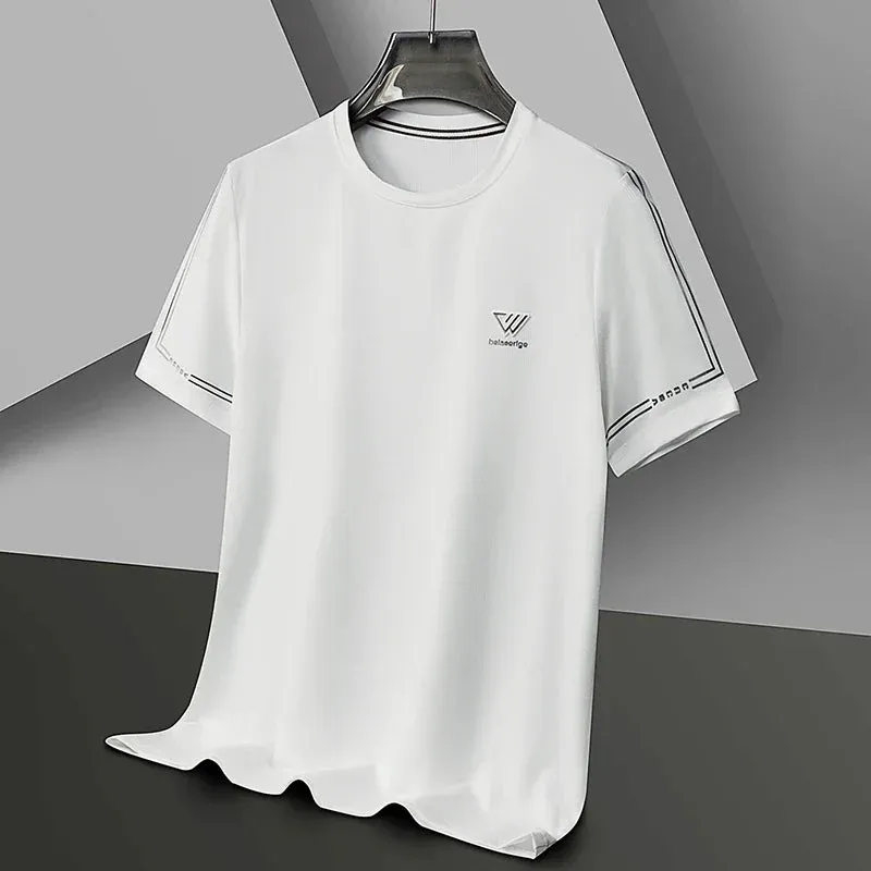 Men's Summer Embroidered Round Neck Short Sleeved T-shirt Casual Fashion Breathable Comfortable