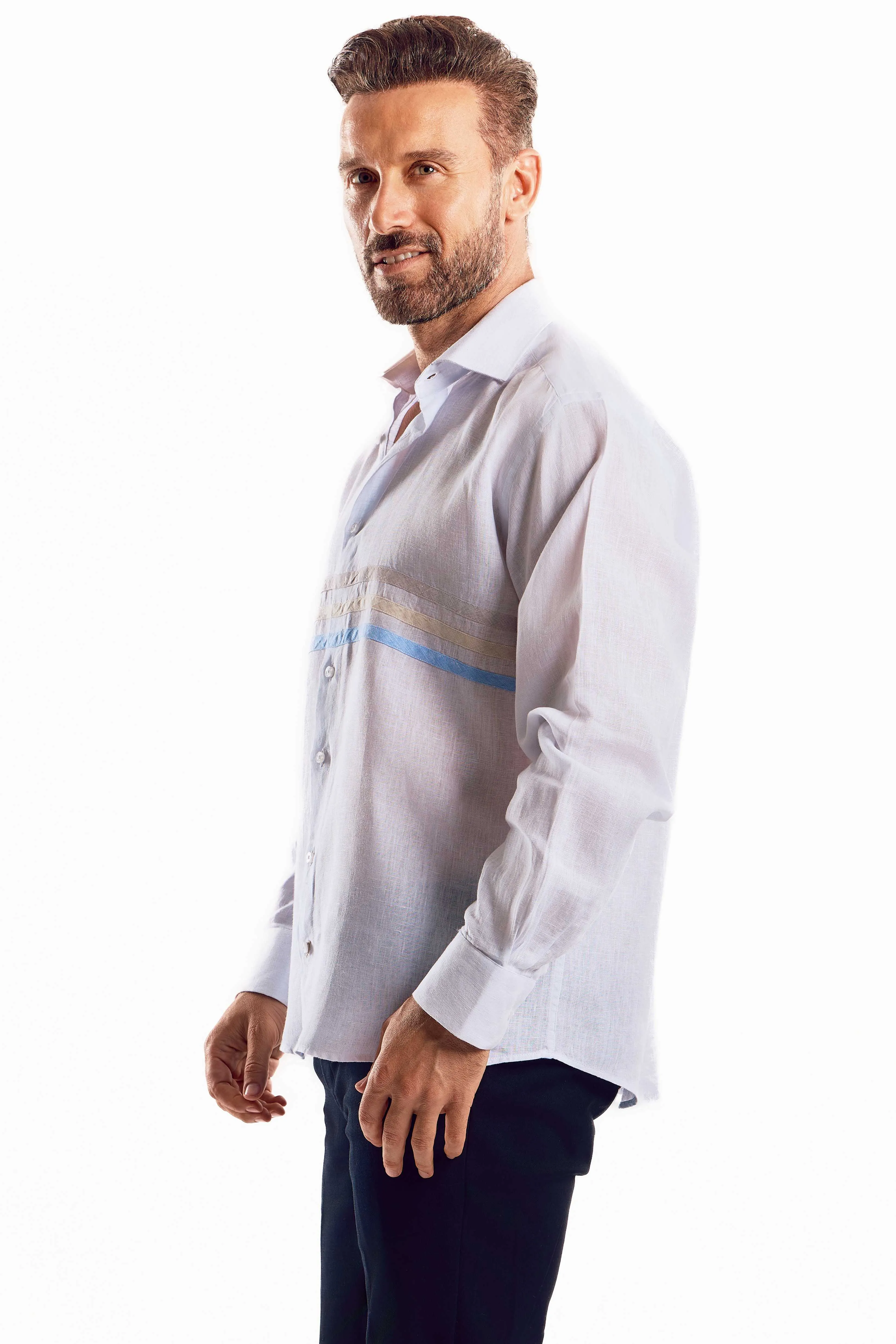 Mojito Casual Multi Color Block Design 100% Linen Shirt Long Sleeve