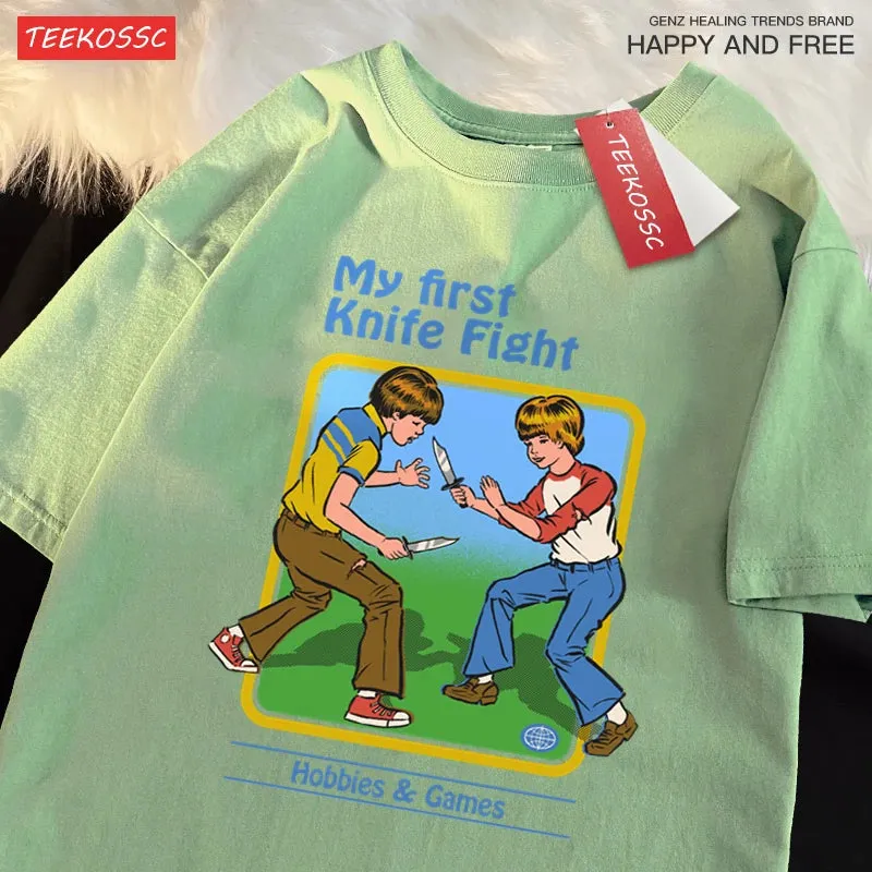 My First Knife Fight Hobbies Games Print T-Shirts for Men & Women - Soft, Casual, Oversized Cotton Streetwear - Perfect Summer Hip-Hop T-Shirt