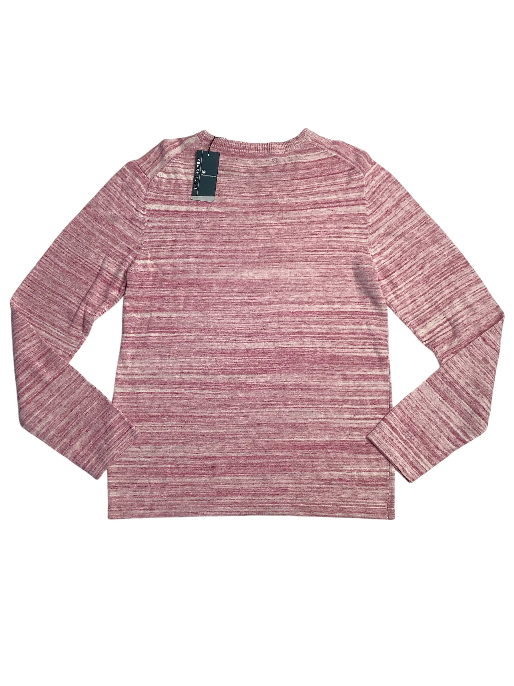 Perry Ellis Men's Space Dyed Crewneck Long Sleeve Sweater Sangria Pink Large