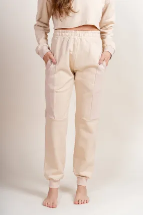 Rib contrast joggers natural