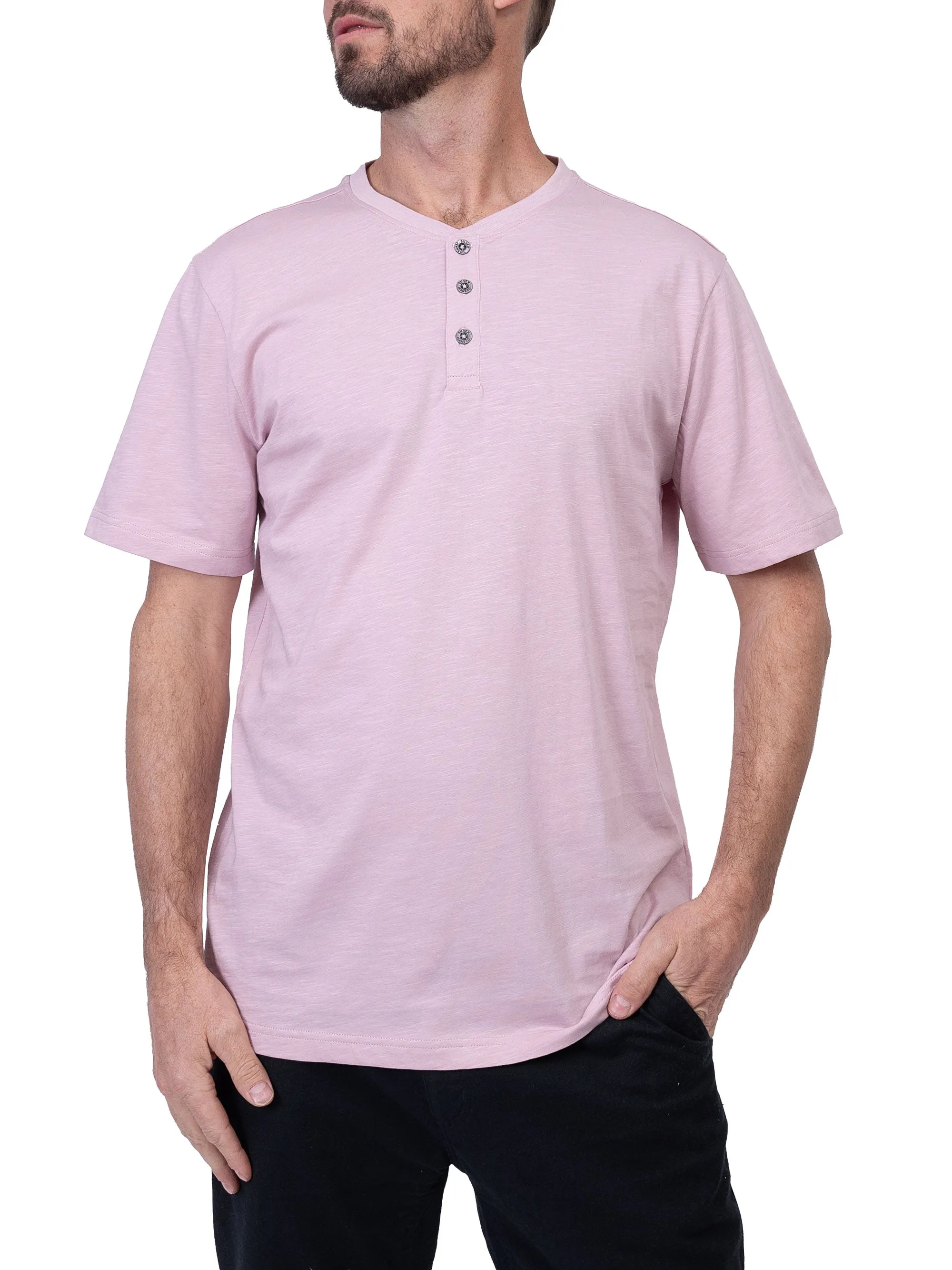 Silver Jeans Men's Slub Henley T-Shirt-Grey, Pink