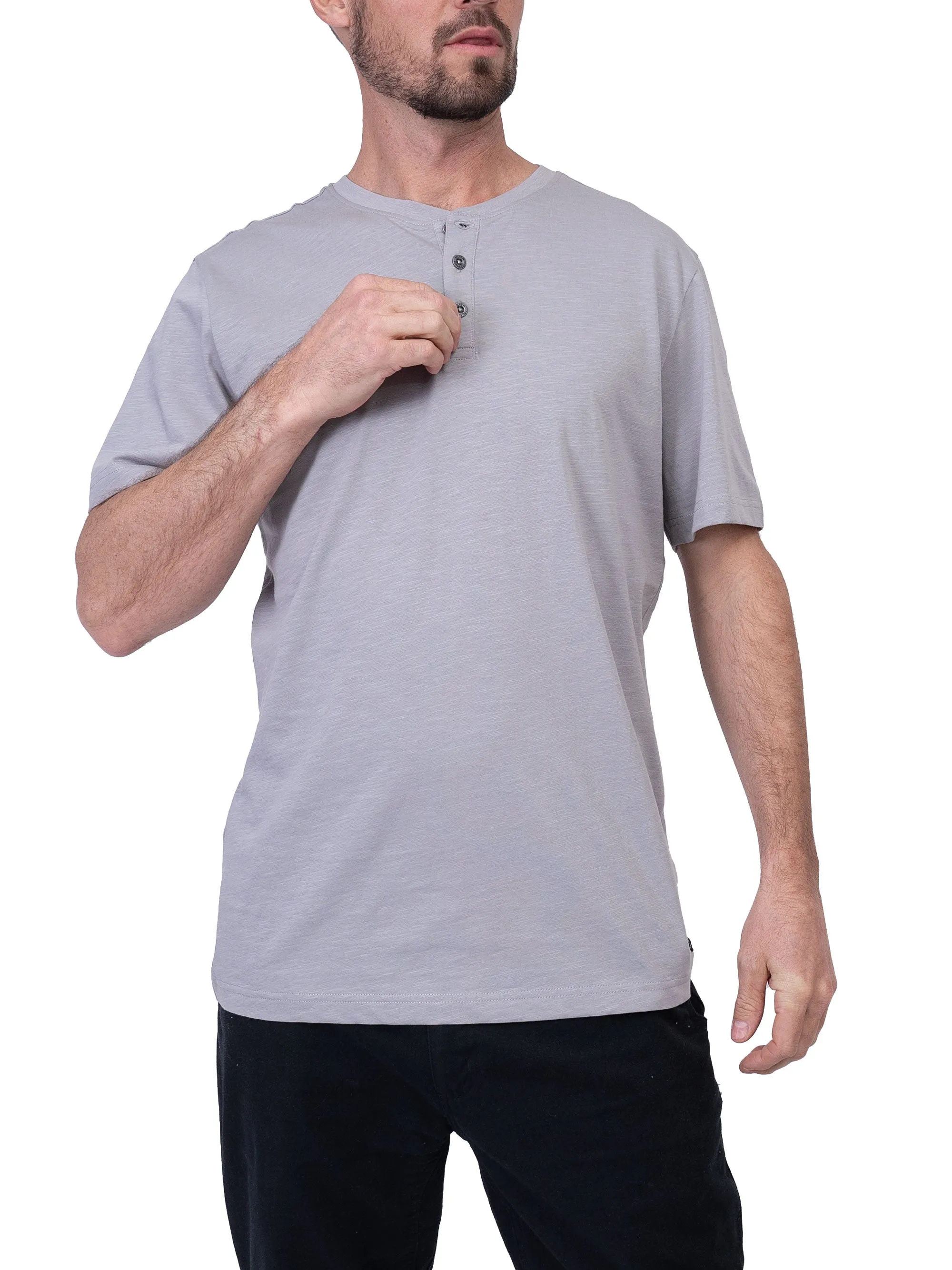 Silver Jeans Men's Slub Henley T-Shirt-Grey, Pink
