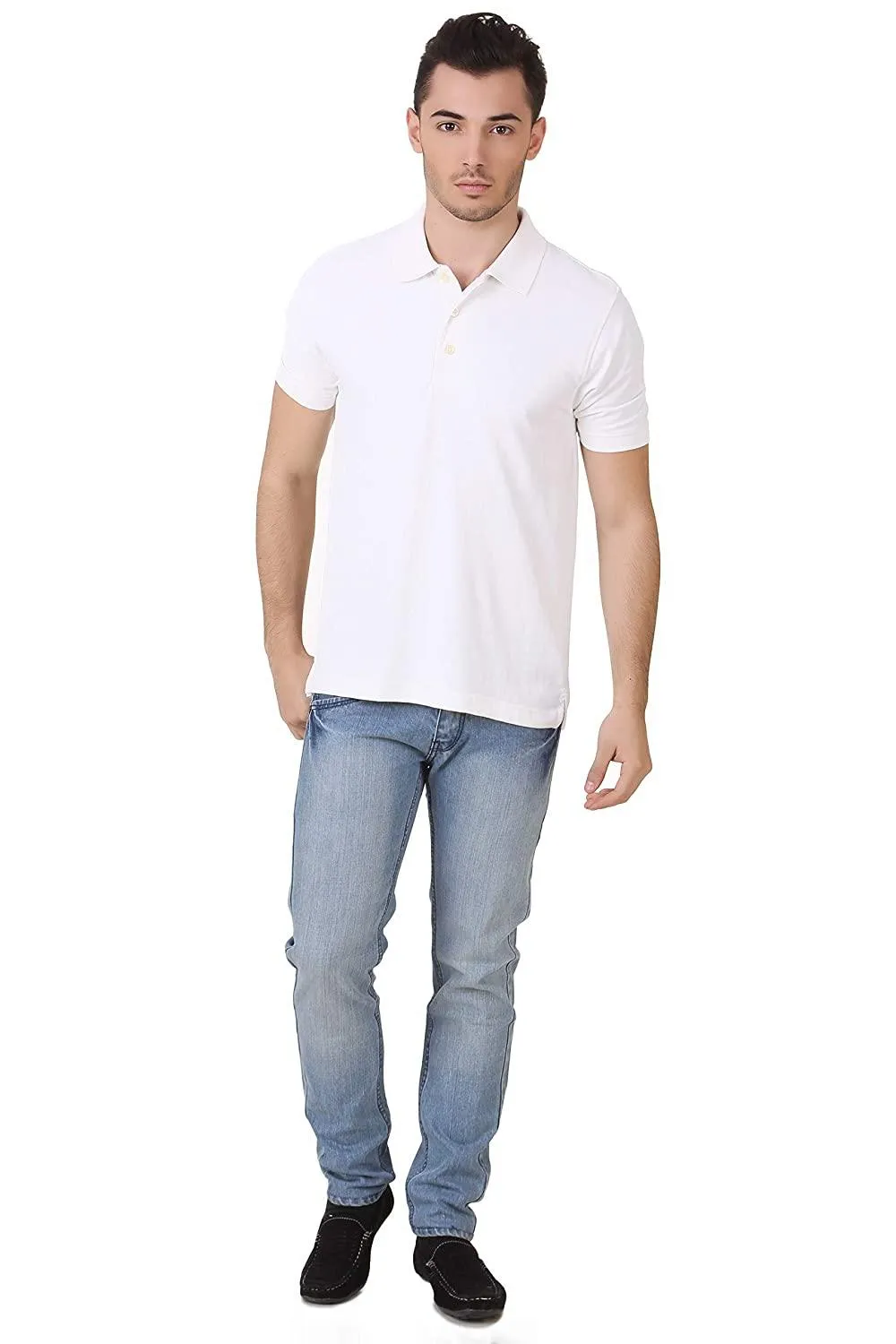 White Plain Collar T Shirt Dry Fit