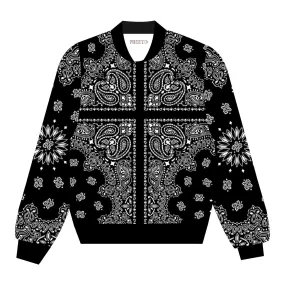 Women Bandana Print Jacket Coat Zipper Long Sleeve Pocket Bomber Jacket